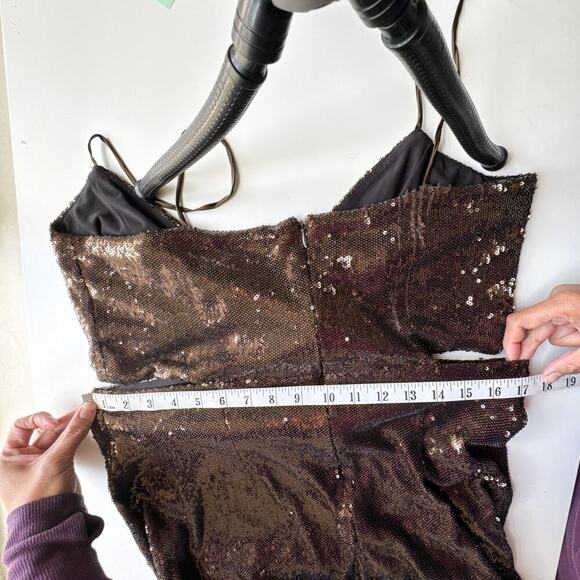 HALSTON Chloe Gown Maxi Dress in Sequins Espresso Brown Size 12 - Picture 16 of 16